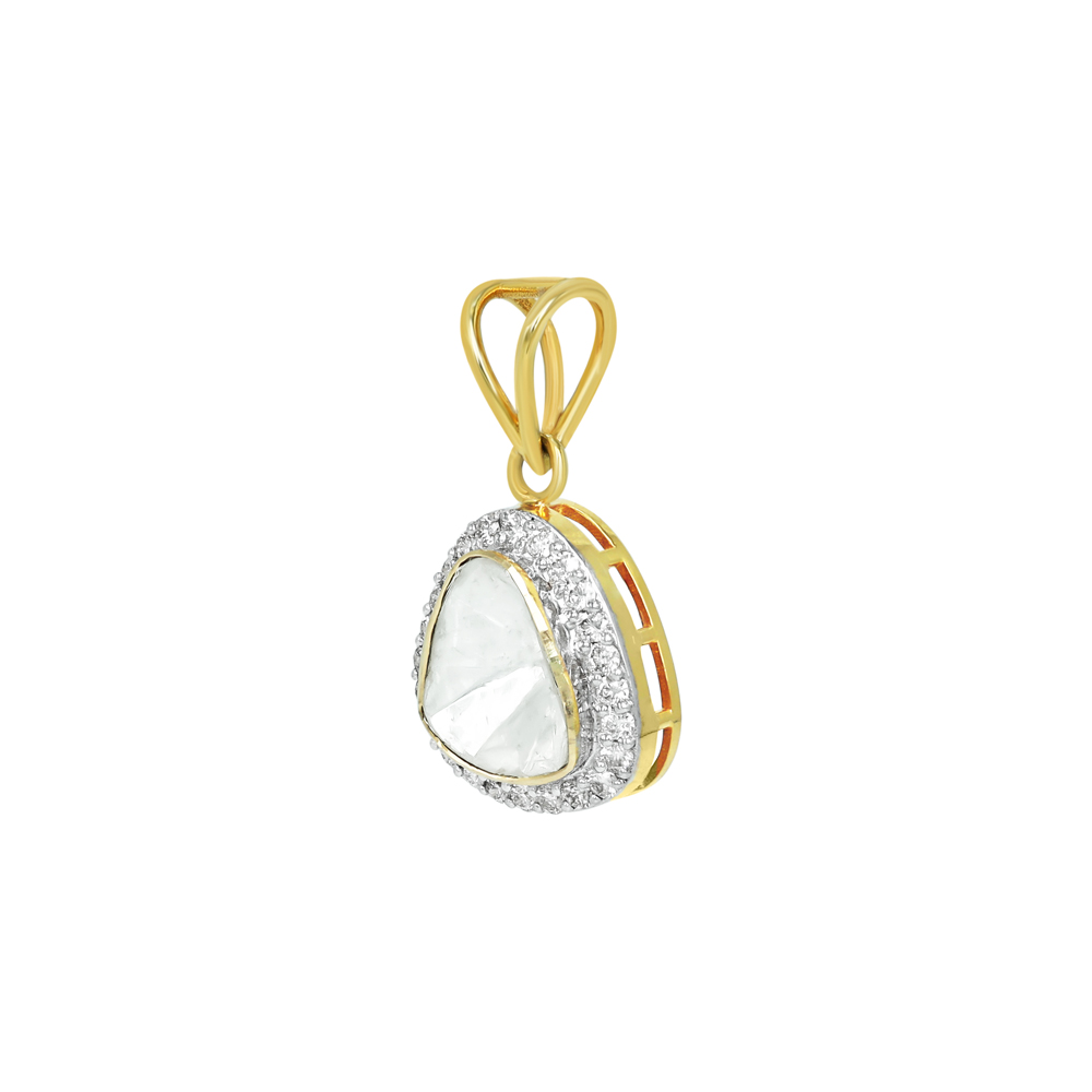 Minimalist Polki Pendant with Diamond Halo